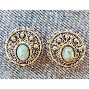 Sarah Coventry clip ons with silver tone and teal